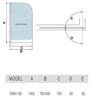 Шторка на ванну WeltWasser "СЕРИЯ WW100 Арт. 100K1-80